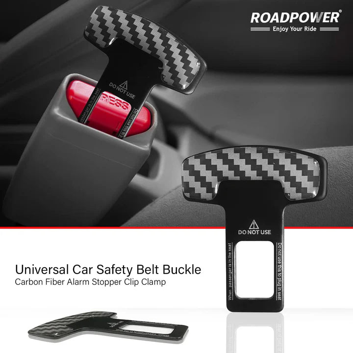 Car Safety Seat Belt Buckle Alarm Stopper Silencer Carbon Fiber (2 Pcs)