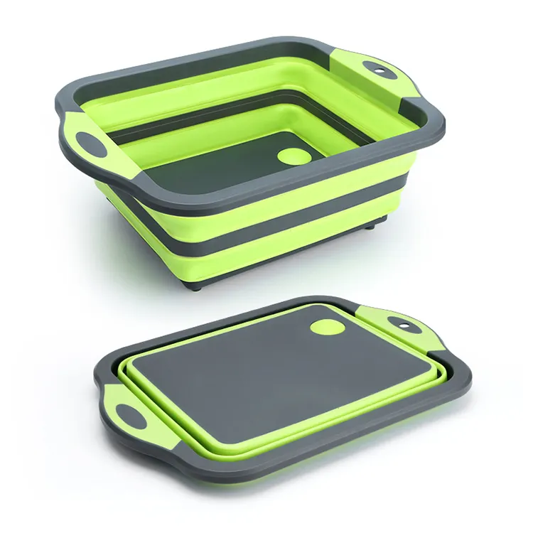 Multi-functional Modern Portable 2 in 1 Foldable Folding Collapsible Plastic Cutting Chopping Cutting Board With Washing Basket