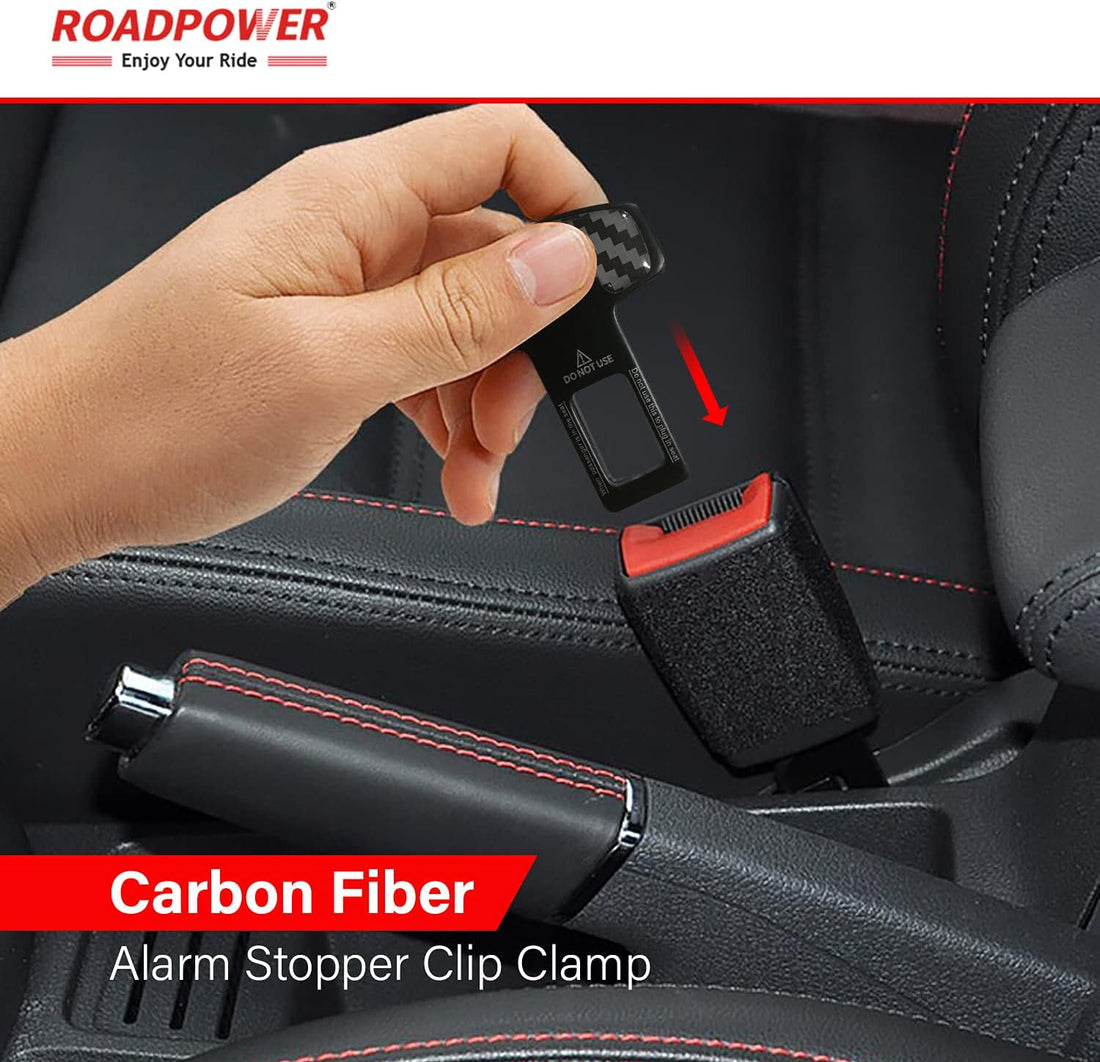 Car Safety Seat Belt Buckle Alarm Stopper Silencer Carbon Fiber (2 Pcs)